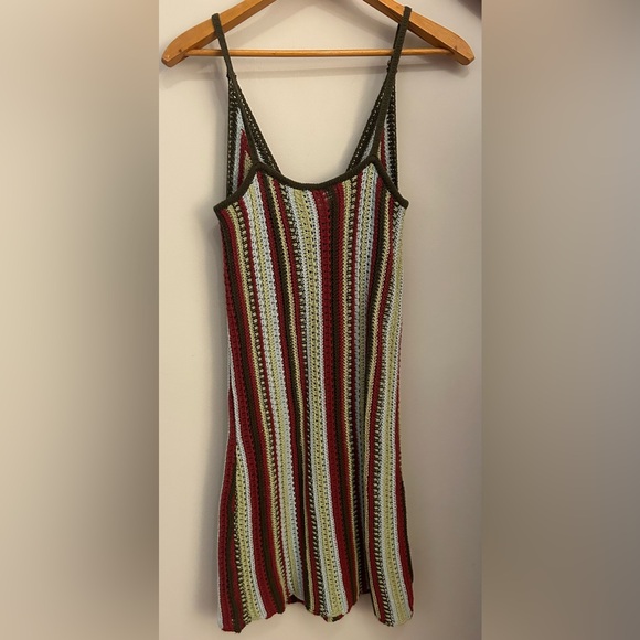 Urban Outfitters Kian Crochet Knit Cotton Blend Stripe Mini Dress Womens Sz Med - Picture 6 of 6